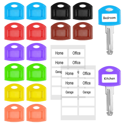 LXUEJIE 16 Pcs Silicone Key Covers Caps, 1 Inch Colored Key Cover Protectors, Key Identifiers Covers with Write-On Labels for Easy Organization, 8 Colors