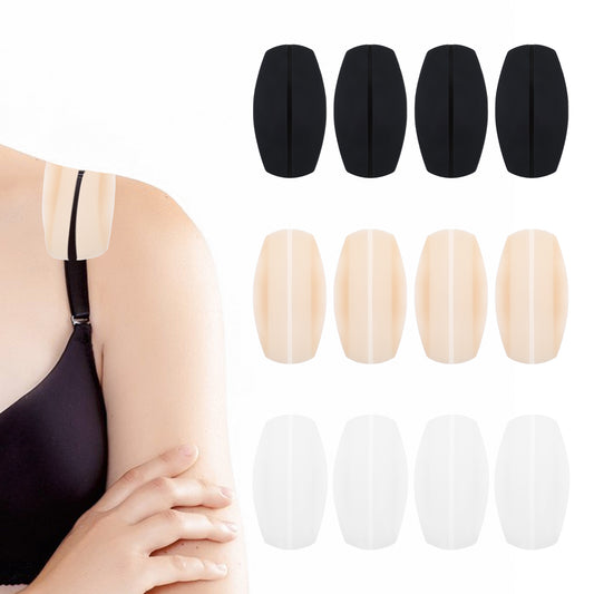 TIESOME 12Pcs Bra Strap Gel Pads Non Slip Shoulder Pads Bra Strap Cushion Pads Relieve Pain Shoulder Pads Bra Strap Pads Soft No Dents(White, Black, Skin Color)