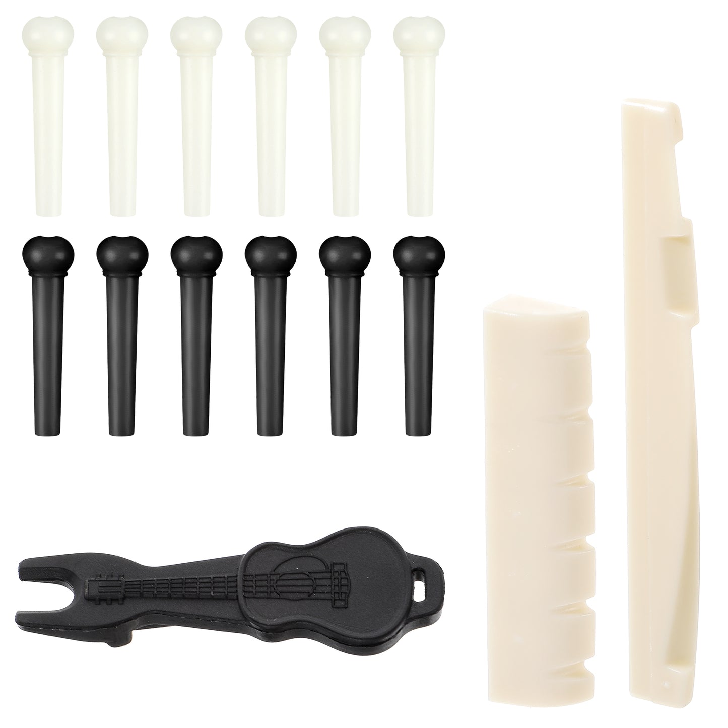 Giantree 12 Pcs Acoustic Guitar Bridge Pins with Bridge Pin Puller Remover & Guitar Bridge Saddle and Nut, Acoustic Guitar Pegs Replacement Parts and Accessories