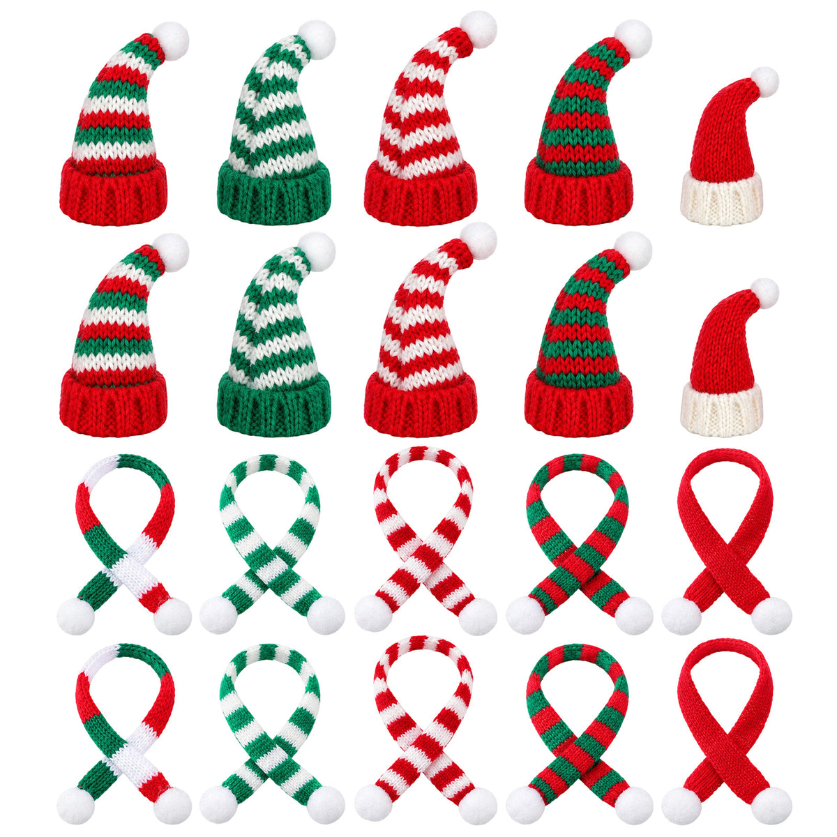 Amaxiu 20 Pcs Mini Knit Santa Hats and Scarves Set for Crafts