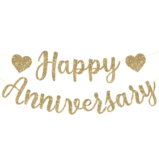 LXUEJIE Happy Anniversary Banner, Glitter Happy Anniversary Decorations No DIY Anniversarys Decor for Wedding Anniversarys Party Decorations
