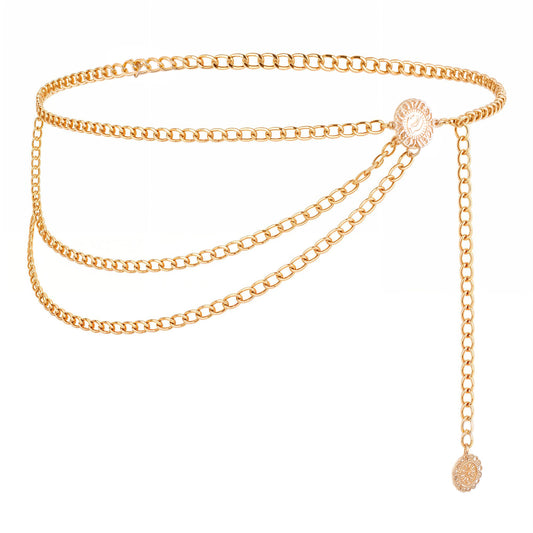 Molain Multilayer Metal Waist Chain Belt for Women, Adjustable Fashion Gold Body Jewelry for Dresses Jeans Shirts