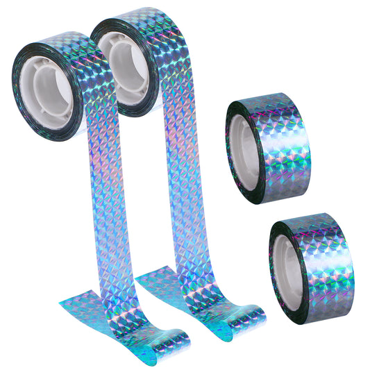 Giantree 4 Rolls of Bird Repellent Tape, Double Sided Birds Repellents Tapes, Laser Reflective Double Sided Flashing Bird Repellent Tape, Repelling Birds, Pigeons, Garden, Farm, Orchard, 2.5cm x 50m