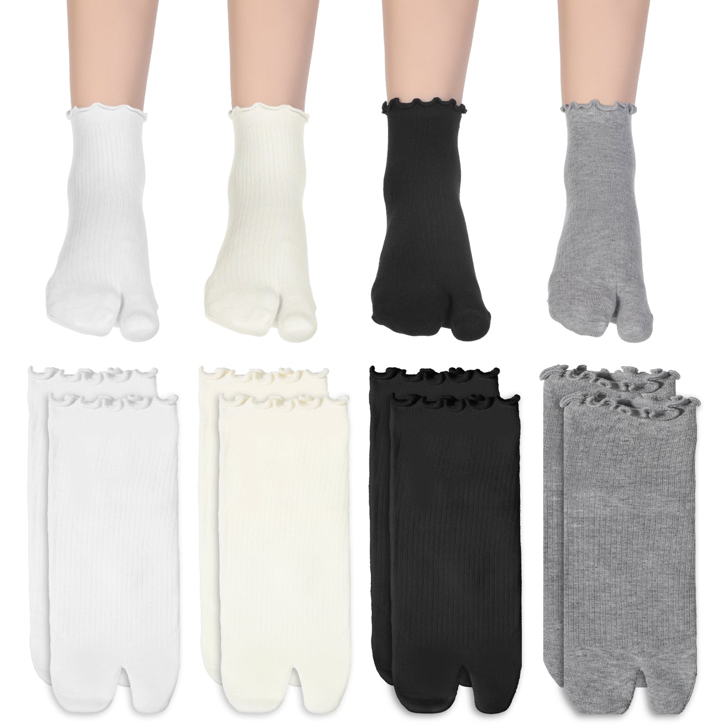 HJZHII 4 Pairs Tabi Split Toe Flip Flop Socks, Stretch Cotton Split Toe Socks Japanese Toes Separated Socks for Men Women Geta Samurai