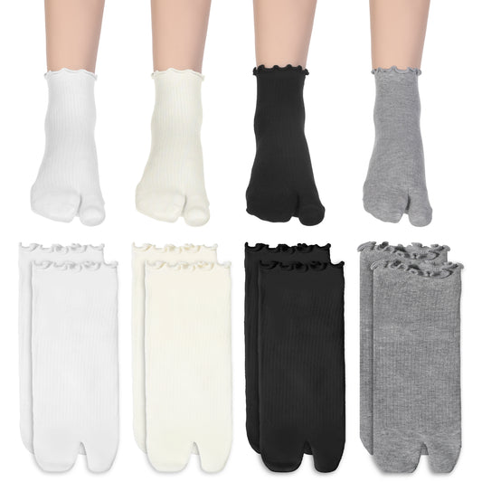 HJZHII 4 Pairs Tabi Split Toe Flip Flop Socks, Stretch Cotton Split Toe Socks Japanese Toes Separated Socks for Men Women Geta Samurai