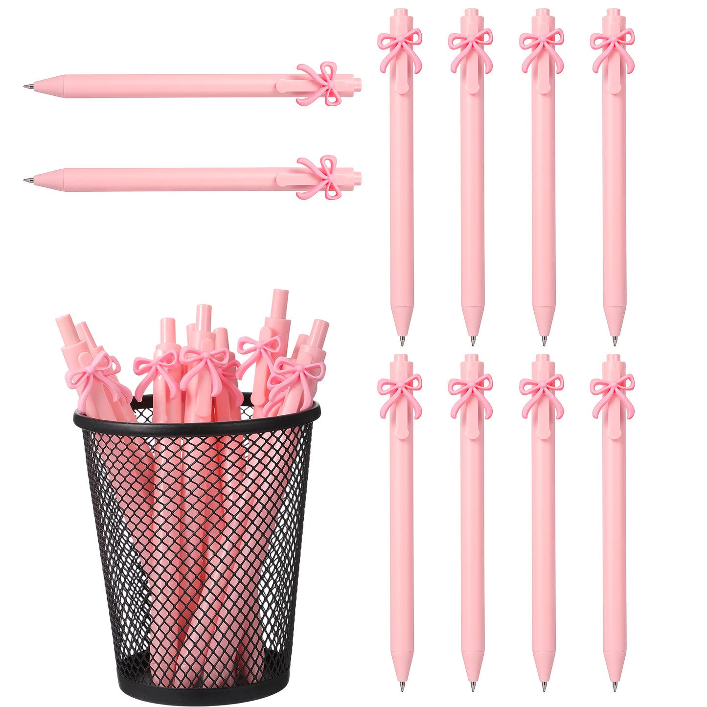 Amaxiu 10 Pcs Bow Pens, Retractable Pink Pens Bulk, Cute Bow Party Favors for Birthday Baby Shower Bridal Shower, Office School Supplies