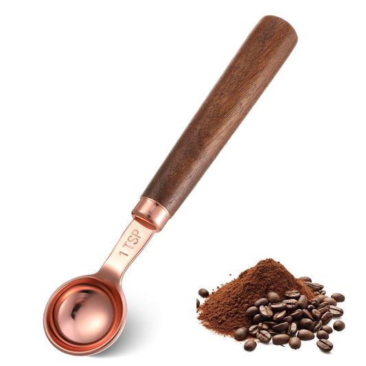 JIEYAO Coffee Scoop for Ground Coffee, Coffee Measuring Spoon 5ML 1TSP, Wood Long Handle Coffee Bean Scoop Retro Stainless Steel Coffee Spoon Kitchen Utensil for Coffee Tea, and More(5ML)