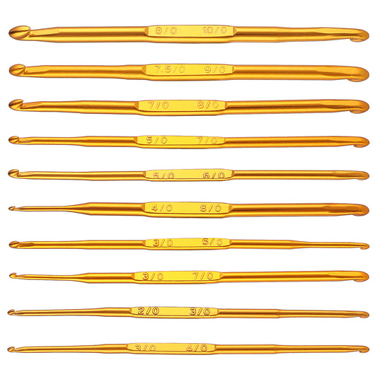 Molain Crochet Hooks, 10 Pcs Double End Aluminum Gold Needles, 10 Different Sizes, Ideal for Knitting, Weave, Crocheted Home Decorations, Portable