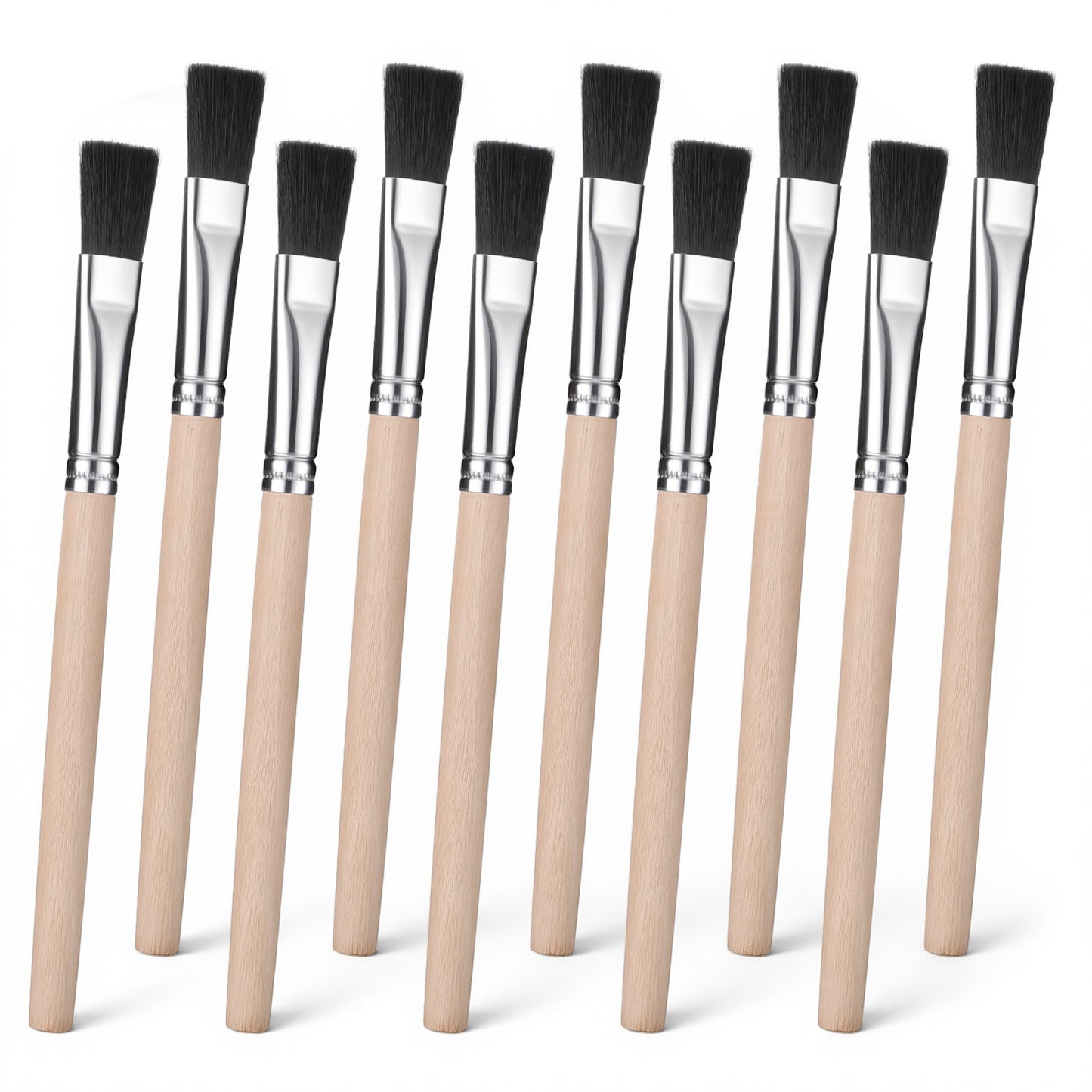 TIESOME 10Pcs 3/5 Inch Flat Paint Brushes, Small Wood Handle Paint Brush Acrylic Painting Craft Accessories for Detail Watercolor, Oil, Acrylic, Wood Painting