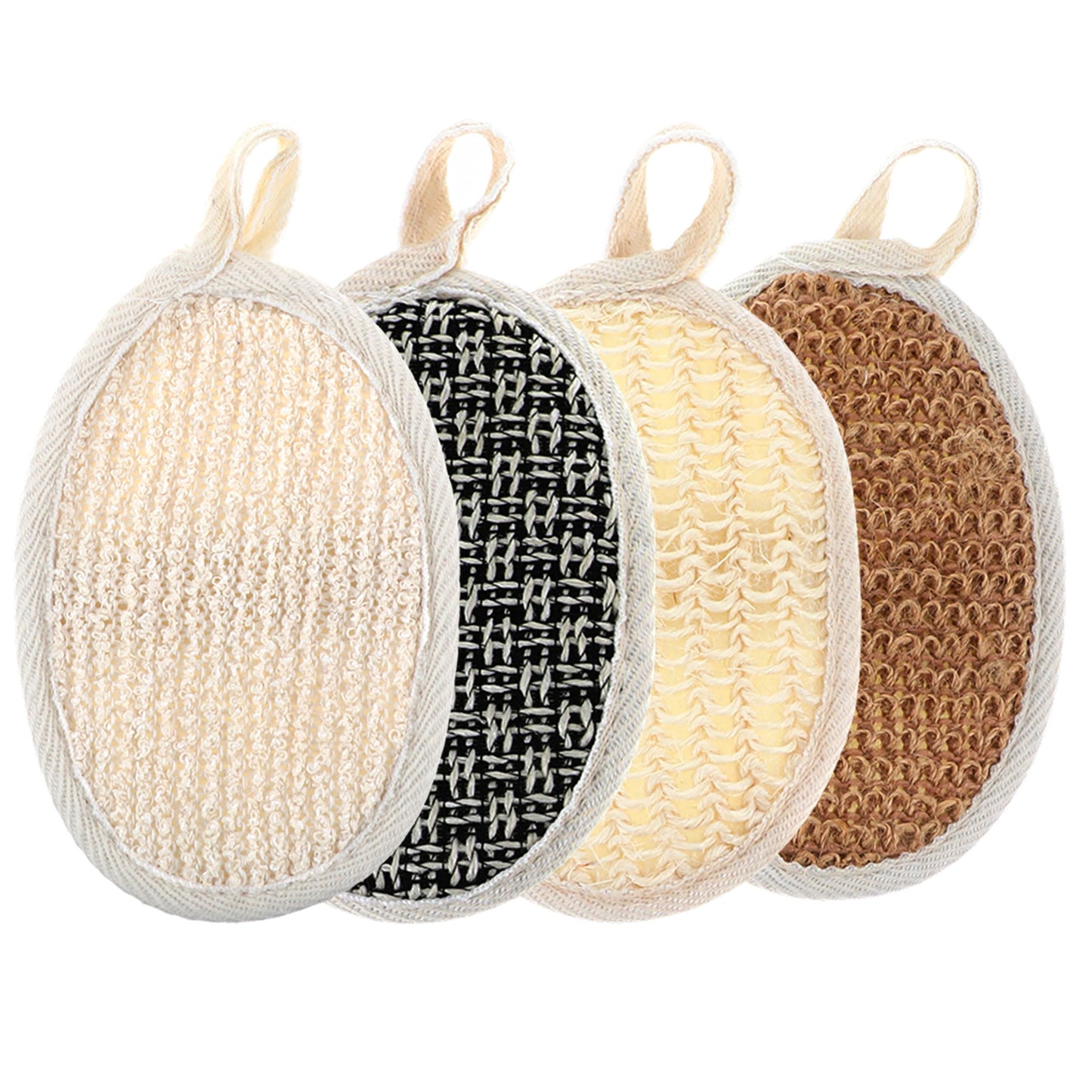 Molain 4 Pack Natural Exfoliating Body Scrubber, Eco-Friendly Bath Sponge for Men Women Shower Scrub