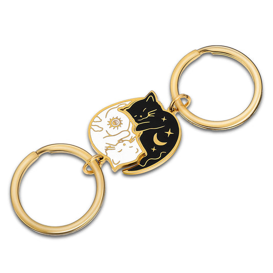 HJZHII 2PCS Couple Gift Keychain, Cute Cat Keychain Matching Keychains Couple Keyrings Valentine's Day Gift for Boyfriend Girlfriend Wife Husband Him Her Cat Lover Best Friends(Gold)