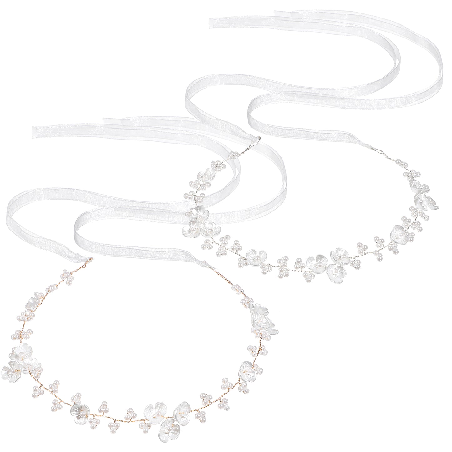 JIEYAO 2Pcs Flower Girl Hair Accessory, Pearl Flower Girl Headpiece Adjustable Wedding Headband Head Crown Pearl Headpiece for Women Girls Wedding Birthday Party First Communion