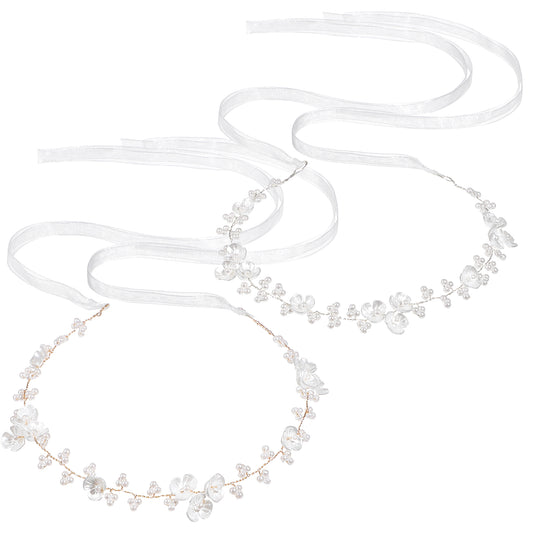 JIEYAO 2Pcs Flower Girl Hair Accessory, Pearl Flower Girl Headpiece Adjustable Wedding Headband Head Crown Pearl Headpiece for Women Girls Wedding Birthday Party First Communion