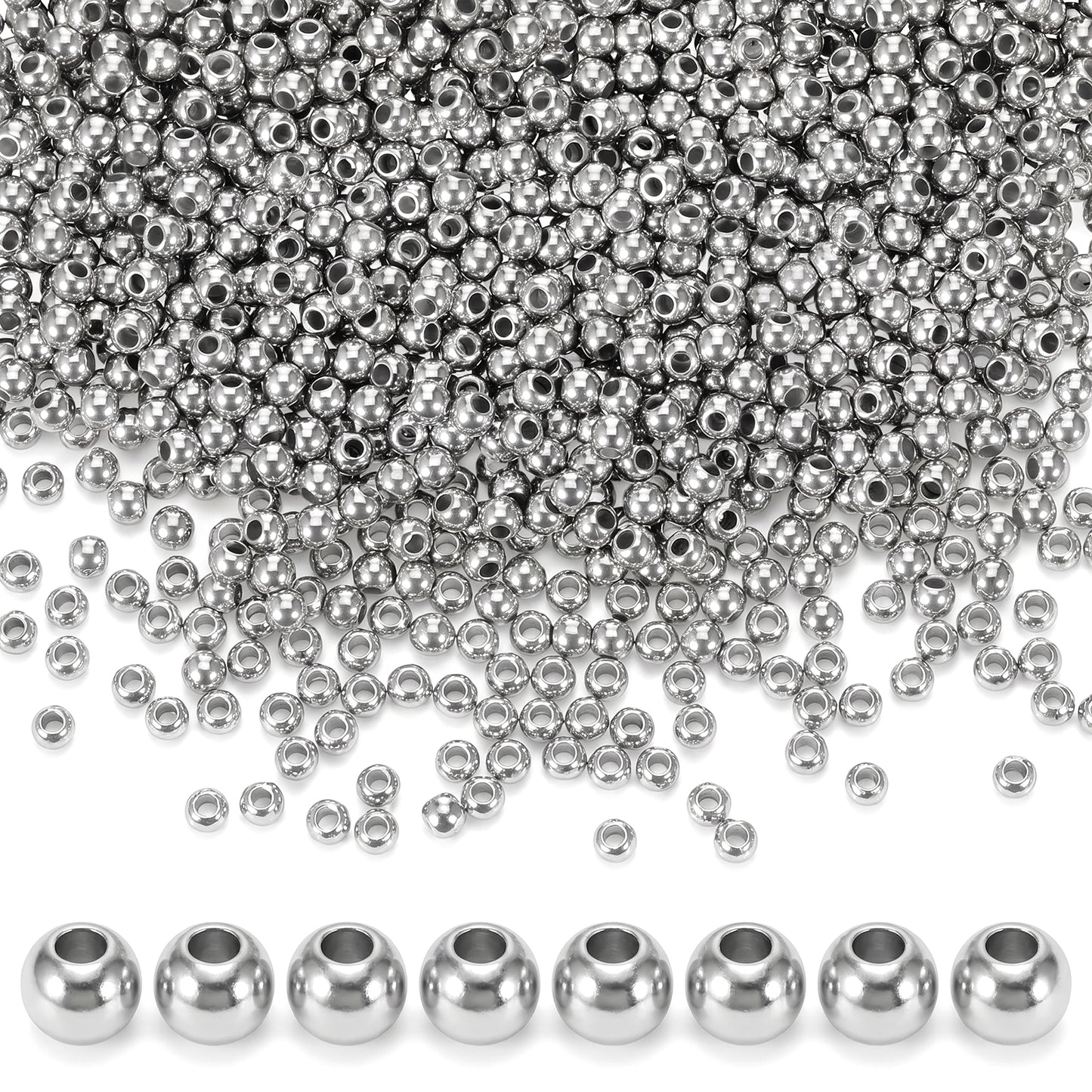 SULIKJHUI 3000 Pcs 3mm Beads, Spacer Beads for Jewelry Making, Smooth Round Bead with Hole for DIY Bracelet Necklace & Chain Crafts (Silver)
