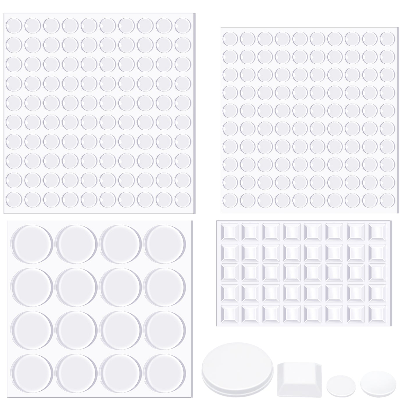 LIQWEI 256 Pieces Silicone Bumpers Adhesive Buffer Pads, 4 Sizes Cupboard Door Stoppers Rubber Pads Bump Stopper, Clear Rubber Feet for Furniture Glass Tables Door Protect