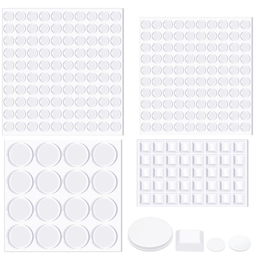 LIQWEI 256 Pieces Silicone Bumpers Adhesive Buffer Pads, 4 Sizes Cupboard Door Stoppers Rubber Pads Bump Stopper, Clear Rubber Feet for Furniture Glass Tables Door Protect