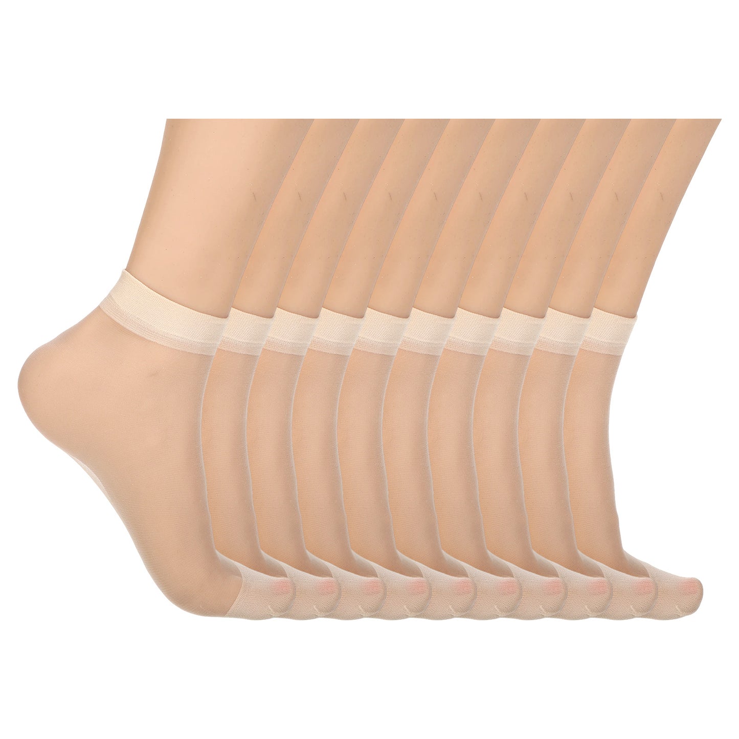 DOPENSPI 10 Pairs Ankle Sheer Socks, Silky Breathable Sheer Socks for Women Elastic Transparent Silk Sheer Socks for Women(Nude)