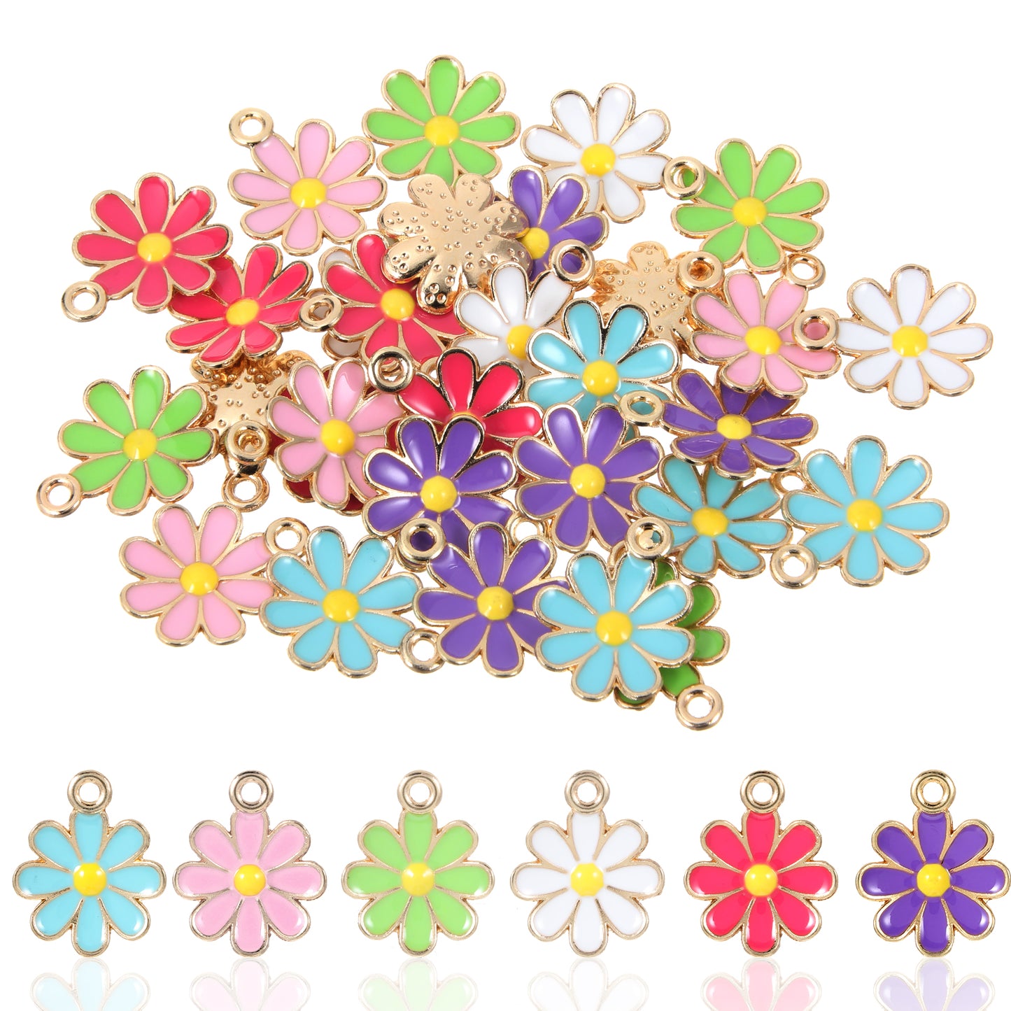 YUXMU 30 Pcs Enamel Daisy Charms, Mini Metal Flower Charms Colorful Summer Flower Enamel Beads for Bracelets Earrings Necklaces Keychains Jewelry Making Craft