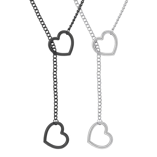 Cobee 2Pcs Slip Chain Necklace, Link Choker Necklace for Women, Gothic Punk Choker Necklaces Adjustable Stainless Steel Heart Necklaces, Long Silver Neck lace for Mens and Womens Birthday Gifts