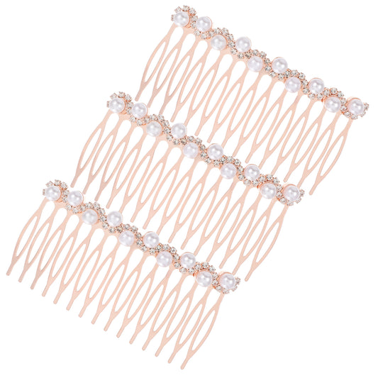 HJZHII 3 Pcs Pearl Decorative Hair Combs, Rhinestone Crystal Side Hair Combs Bridal Wedding Hair Pins Clips Elegant Hair Accessories for Women Girls