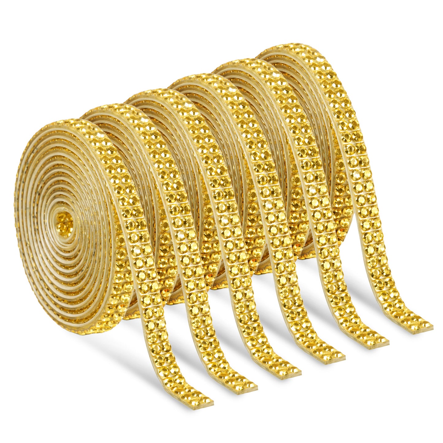 SHENLIU 6 Yard Self Adhesive Rhinestone Ribbon, Bling Gold Rhinestone Strip