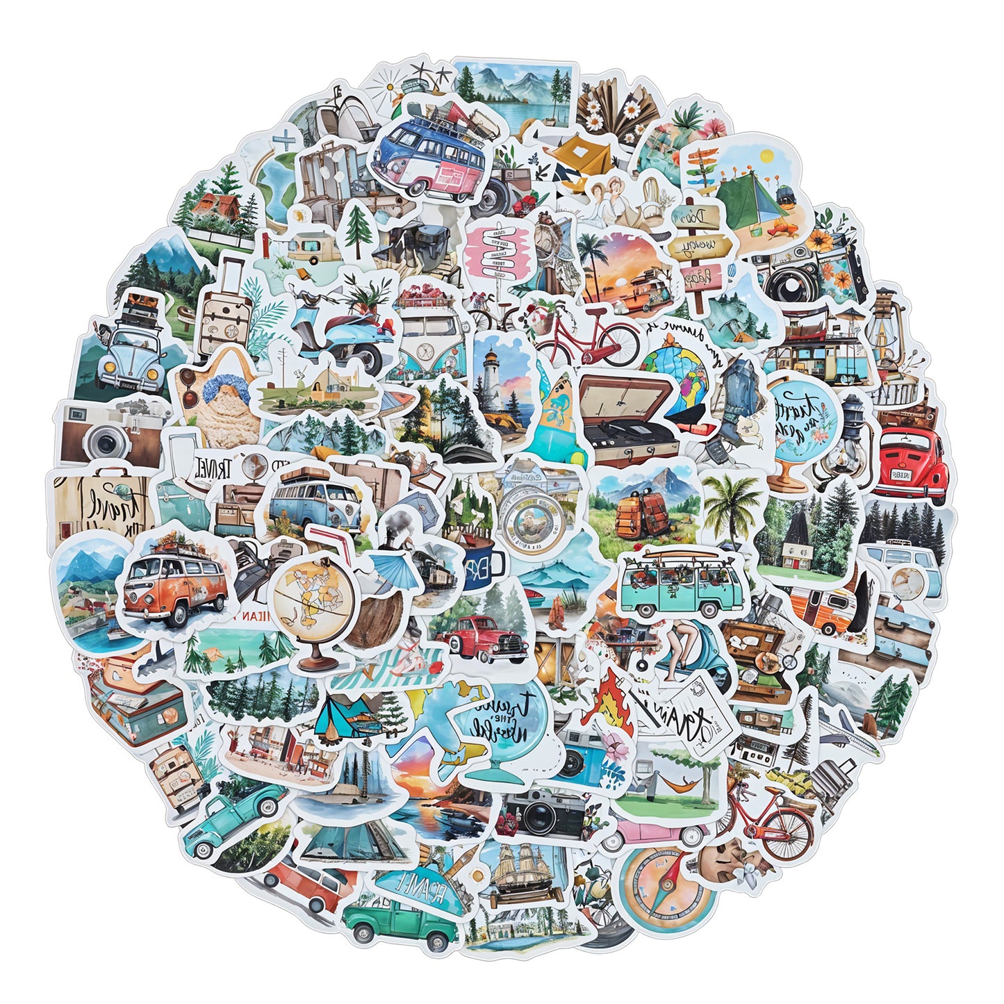 DOPENSPI 100PCS Travel Stickers, Waterproof Vinyl Transportation Sticker Aesthetic Camera Stickers Suitcase Decals for Scrapbook Laptop Water Bottles Luggage Suitcase Journal
