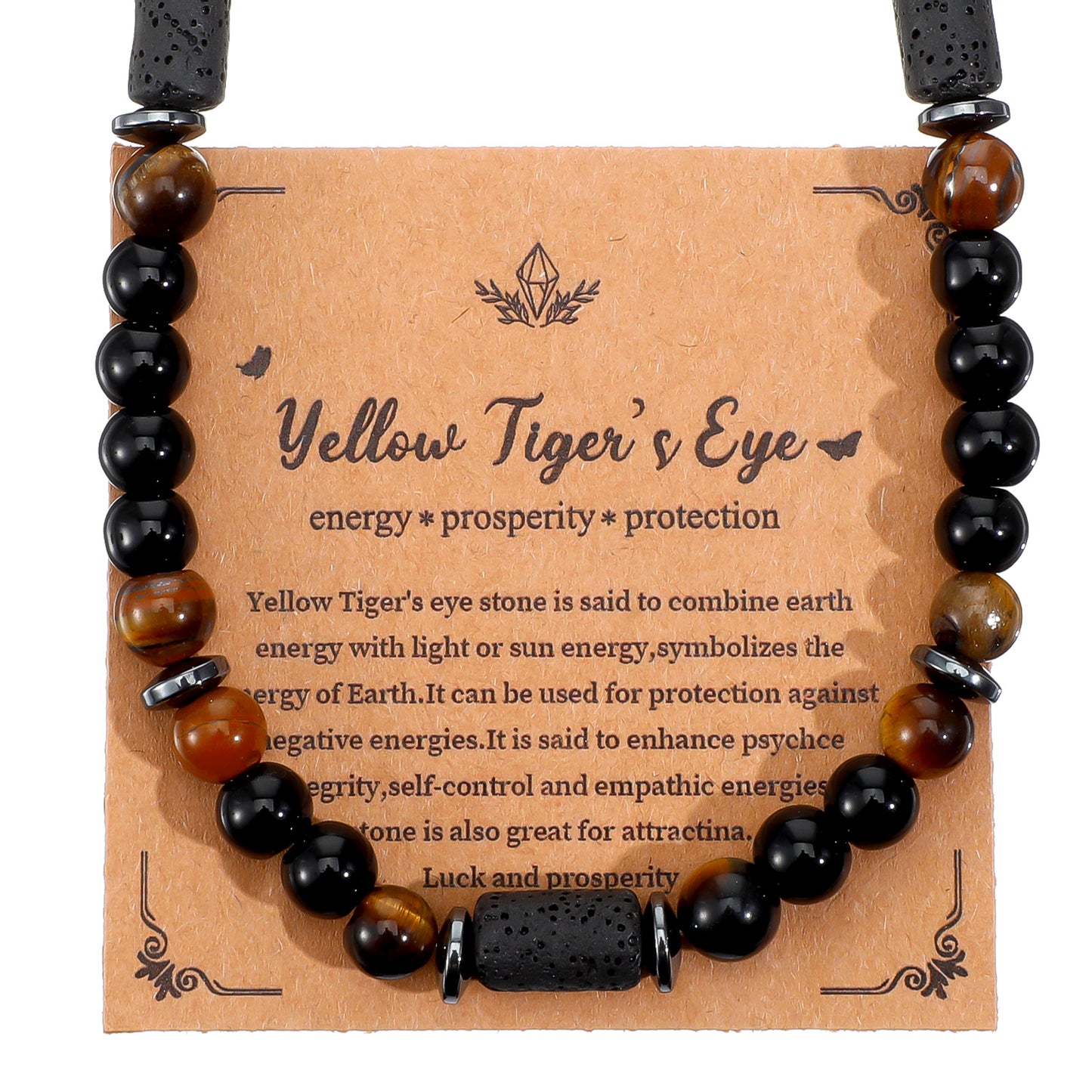 DOPENSPI Beaded Mens Necklace, 20.8 Inch Men's Tiger Eye Stone Hematite Black Lava Beaded Necklace Mens Charm Men's Jewellery Gifts for Birthday Christmas Father's Day