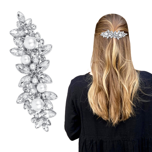 JJUNW Sparkly Rhinestone Hair Clip Silver Crystal Prom Barrettes Vintage Bridal Wedding Dressy Hair Decorative Accessories for Women, Bride, Bridesmaid (Style 2)
