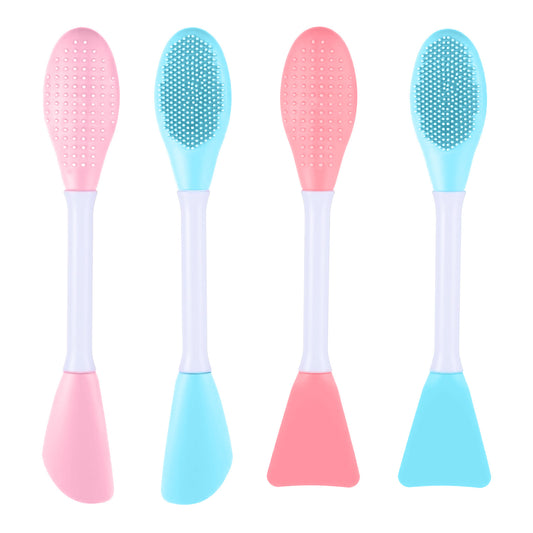 LXUEJIE 4 Pcs Facial Cleansing Brush, Double Sided Silicone Face Scrubber 2 in 1 Face Mask Brush for Exfoliating Massaging Remove Blackheads Mask Lotions Application
