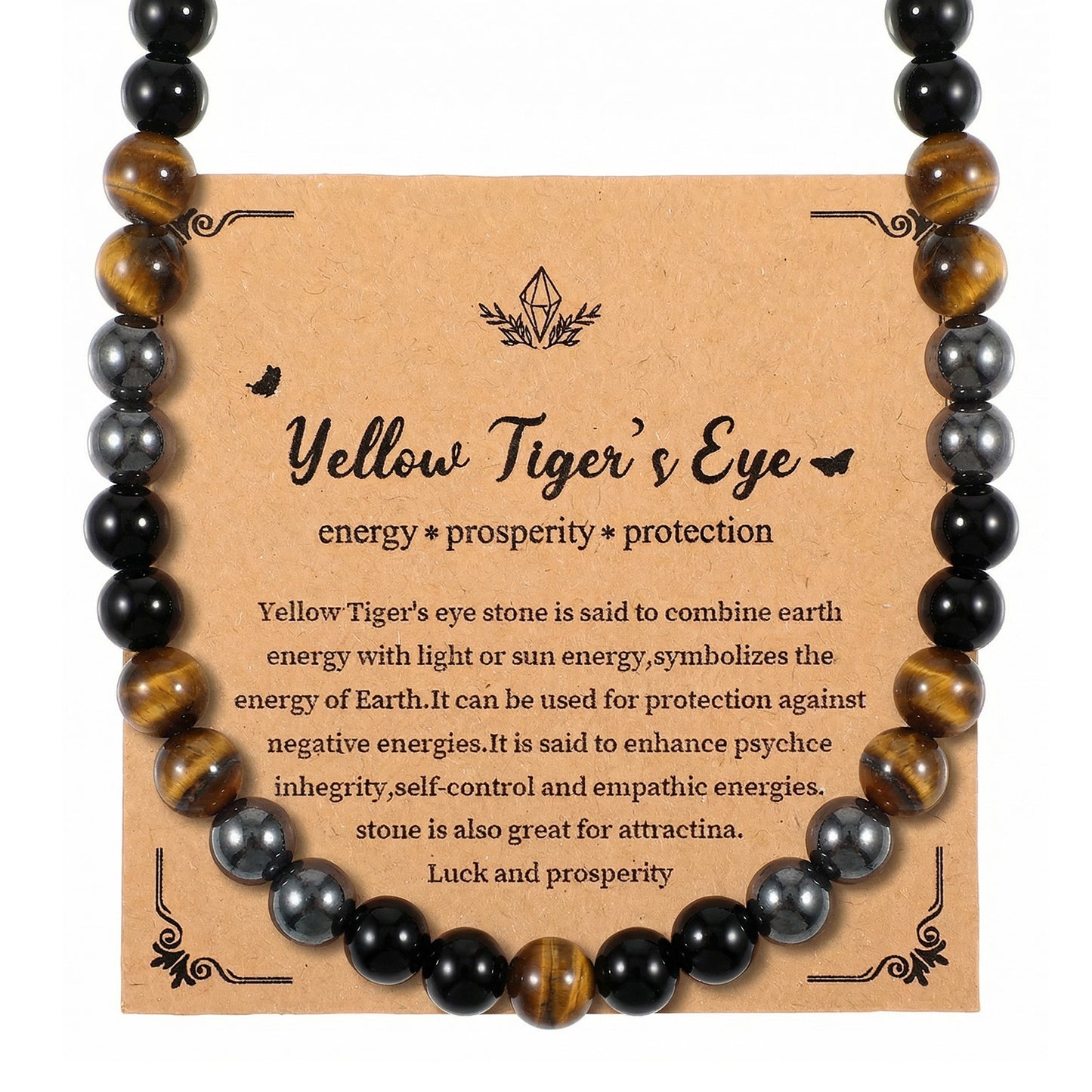 DOPENSPI Beaded Mens Necklace, 20.8 Inch Men's Tiger Eye Stone Hematite Obsidian Beaded Necklace Mens Charm Men's Jewellery Gifts for Birthday Christmas Father's Day