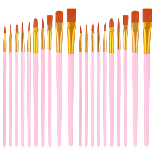 MBAIYO 20 Pcs Artist Paint Brushes, Acrylic Oil Watercolor Paintbrushes Set Nylon Hair Artist Oil Watercolor Brushes for Painting Lovers Detailing Crafts Supplies(Pink)