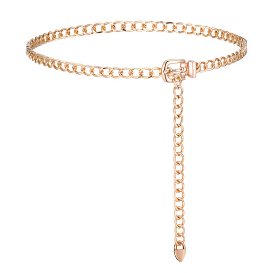 BOHUIZ Chain Belt for Women Waist Size 32-37", Metal Waist Chains Belt Adjustable Chain Belts for Dress Jeans(Gold)