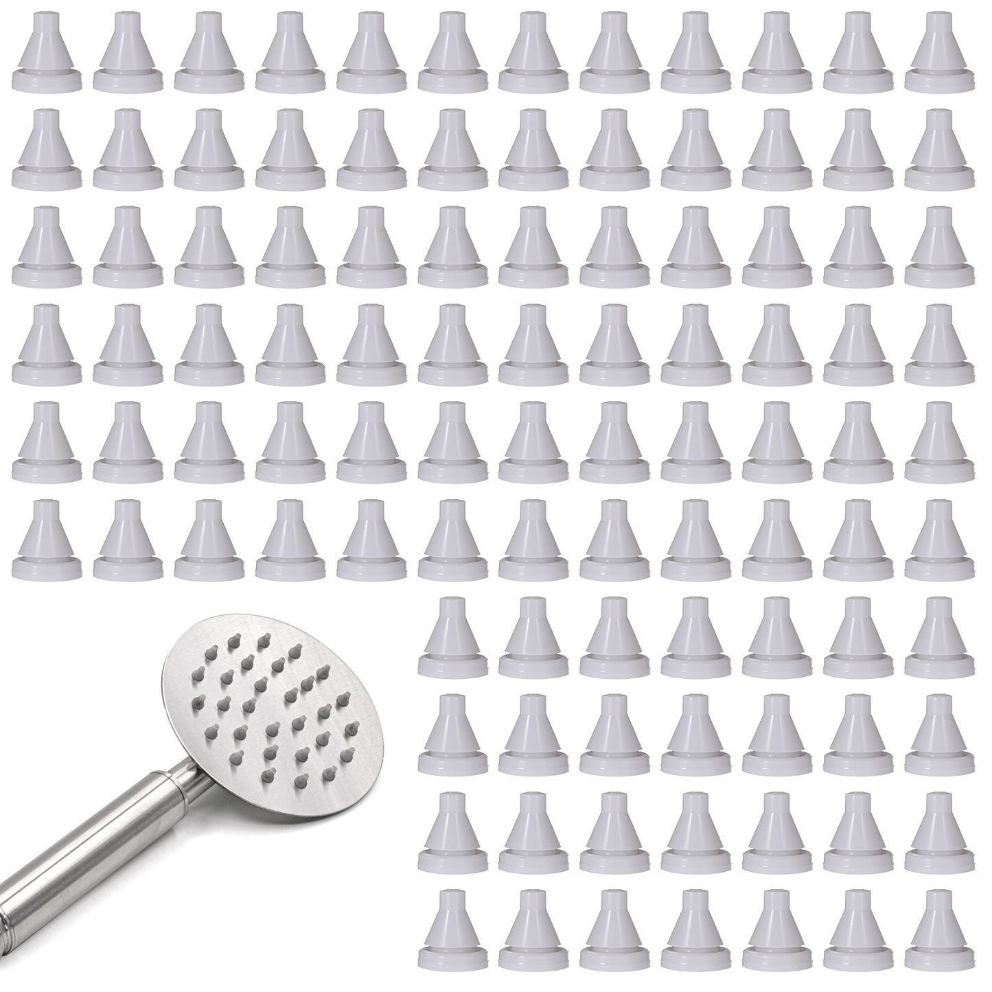 WJIAAA 100pcs Shower Head Nozzles Replacement, Universal Silicone Spray Hole Washer Round Tips Showerhead, Sprinkler Rainfall Shower Head Handheld Spray Combo Repair Parts for Hole Diameter 0.16inch