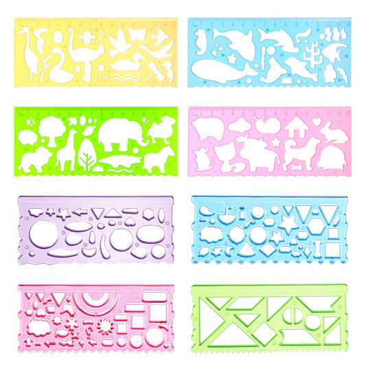 HJZHII 8PCS Drawing Stencils for Kids, Animal-Shaped Stencils Clear Ruler Geometric Drawing Templates Art Painting Measuring Template for Office School Drawing Supplies