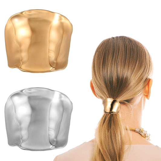HJZHII Ponytail Holder Hair Clips, 2 Pcs Mental French Ponytail Cuffs Simple Hairbands Hair Barrettes Retro Braids Decorative Clip Strong Hold Gold Silver Barrette for Woman