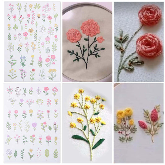 AOZUO 2 PCS Sticky Water Soluble Embroidery Stabilizer, 11.7"x 8.26" Colorful Flower Dissolvable Paper Floral Butterfly Self Adhesive Wash Away Stabilizer for Hand Machine Embroidery(A)