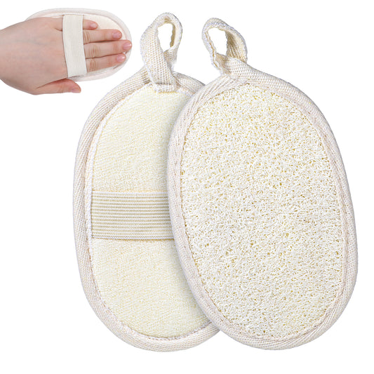 JJUNW 2 Pcs Natural Loofah Sponge Shower, Exfoliating Sponge Loofah Back Scrubber, Body Sponge Face Exfoliator Pad Soft and Skin Friendly for Women and Men Shower(2 Pcs)