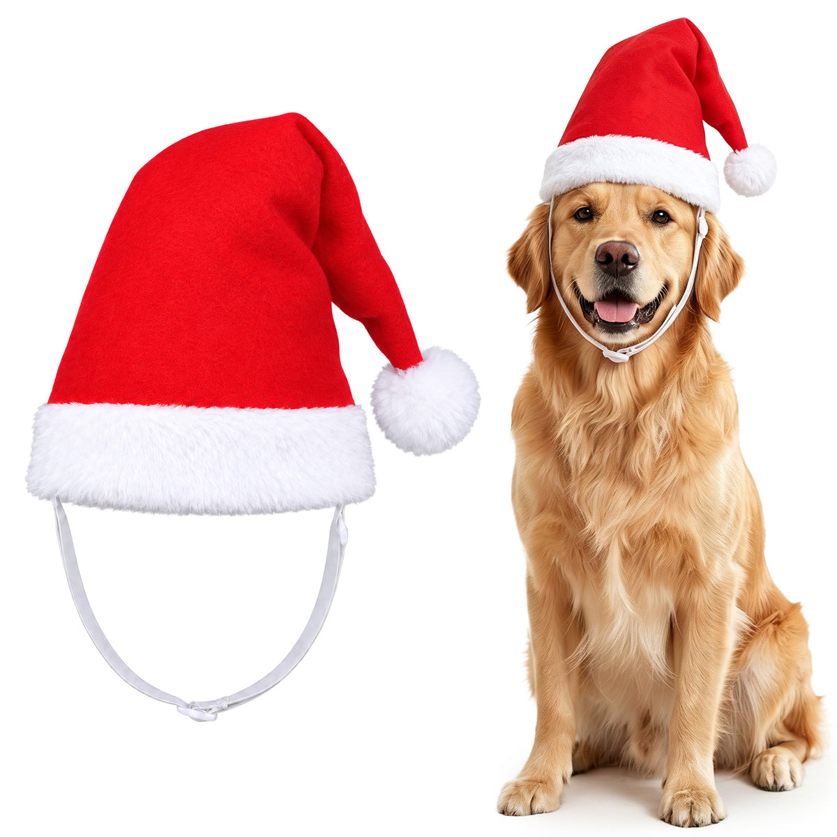 Yuanchu Large Dog Christmas Hat, Santa Hat with White Pompom