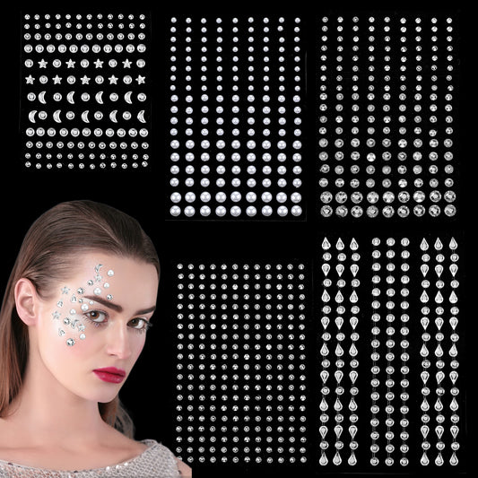 AOZUO 850Pcs Self-Adhesive Face Gem Stickers, Face Eye Rhinestones Stickers Crystal Body Jewel Sticker, 3D Heart Star Moon Shape Jewels Face Tattoos for Women Girl Makeup Halloween Christmas Festival