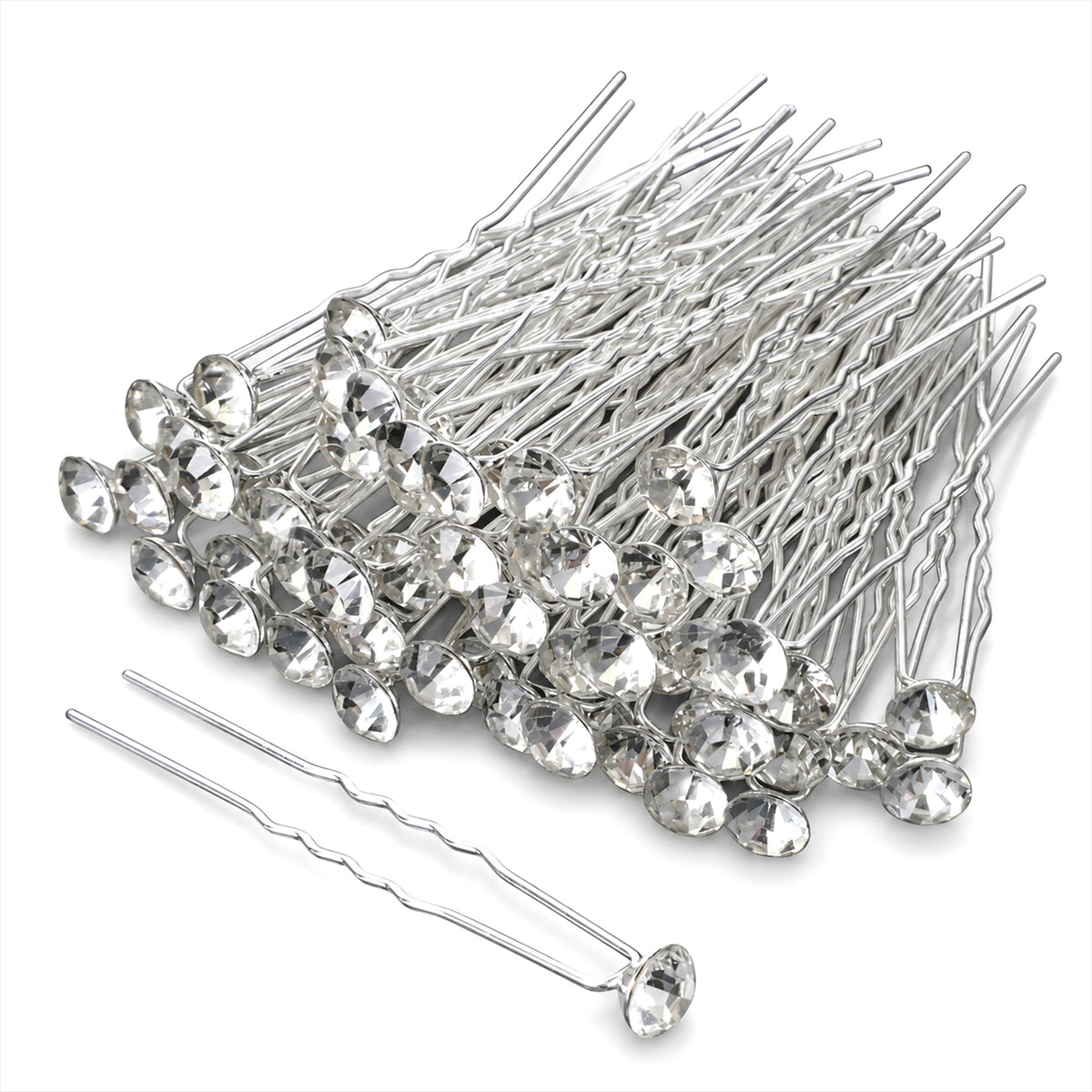 SULIKJHUI Rhinestone Hair Pins, 60 Pcs U-Shaped Silver Alloy Crystal Pin