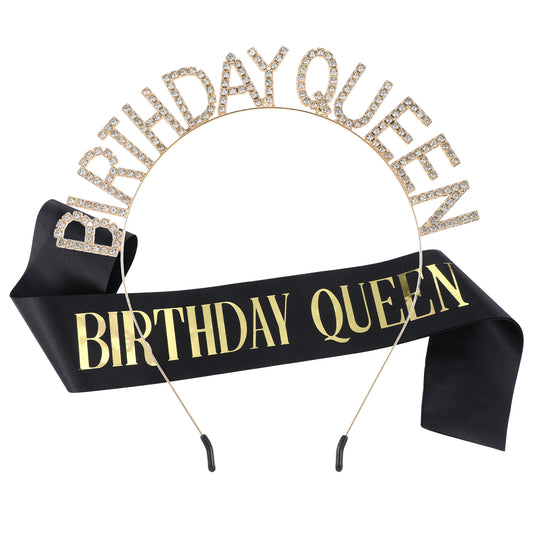 LIQWEI Birthday Crown Rose Gold for Women, Birthday Girl Sash & Birthday Tiara for Women Set Queen Glitter Crown Rhinestone Headband Happy Birthdays Accessories(Rose Gold)