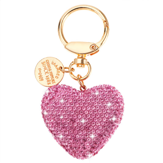 AOZUO Heart Bag Charm for Women, Metal Car Key Chain with Bag Pendant, Sparkly Rhinestone Handbag Pendant, Handbag Charm for Women Handbags, Purses, pink