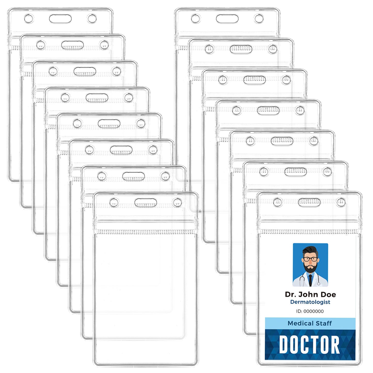 WJIAAA 15 Pcs Vertical Passport Id Badge Holder, 4x6 Inch PVC Name Badge Sleeves with Zipper, Clear Passport ID Card Holder for Lanyards