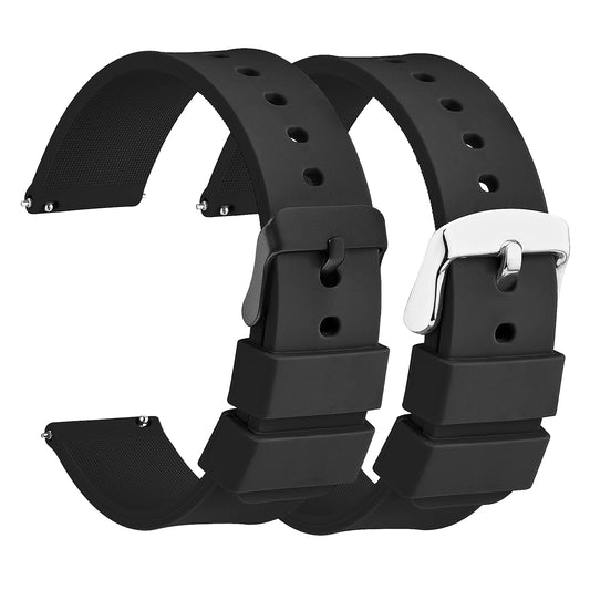 AOZUO 20mm Silicone Watch Band, Waterproof Soft Replacement Straps with Quick Release Watch Straps with Black or Silver Stainless Steel Buckle for Smart Watch Sport Watch Men Women