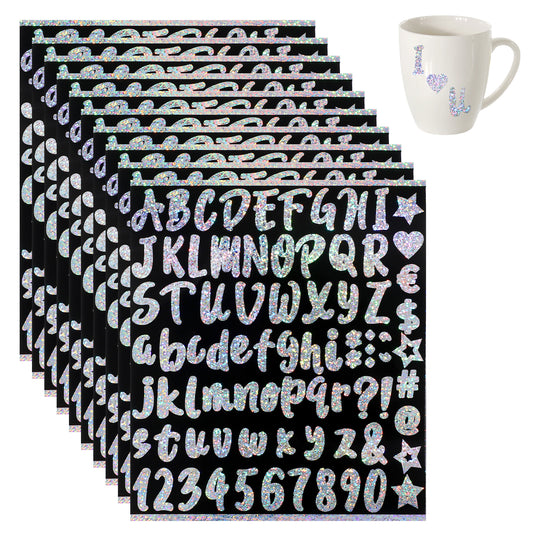Giantree10 Sheets Vinyl Letters Stickers Self-Adhesive Glitter Letter Name Stickers Colorful Glitter Vinyl Alphabet Waterproof Name Stickers for Crafts to Decorate Your Cups