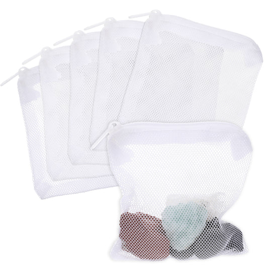 JJUNW 15Pcs Aquarium Filter Media Bags, Mini Fish Tank Media Mesh Filter Bags Reusable for Activated Carbon,Filter Stones(4.3”×3.9”(White)