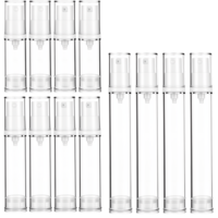 HJZHII 12pcs Airless Travel Pump Bottle, Mini Spray Bottle Refillable Clear Travel Pump Bottles Plastic Press Lotion Travels Container for Lotion Foundation Perfume DIY Creams(5ml 10ml 15ml)