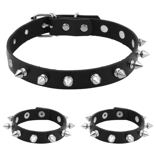 JJUNW 3 Pieces Leather Choker Collar and Bracelets Combo Punk Rock Gothic Jewelry Set, Punk Accessories, Emo Costume Accessories for 80s and 90s Vintage Women Men