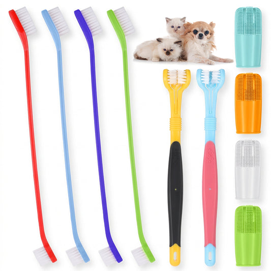 HJZHII 10 Pack Pet Dog Toothbrush, 360 Degree Finger Toothbrushes 4 Double Head Tooth Brush 2 Triple Head Pet Toothbrushes Multi-Angle Dental Cleaning Brushes for Dog Cat Oral Dental Health