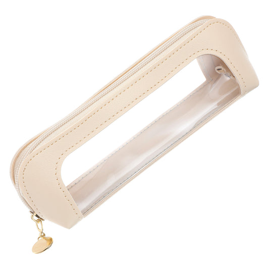 JIEYAO Small Clear Makeup Bag, Portable Travel Makeup Brush Case PU Leather Transparent Waterproof Cosmetic Organizer Pouch with Zipper for Women Home Travel Office Essentials(White)